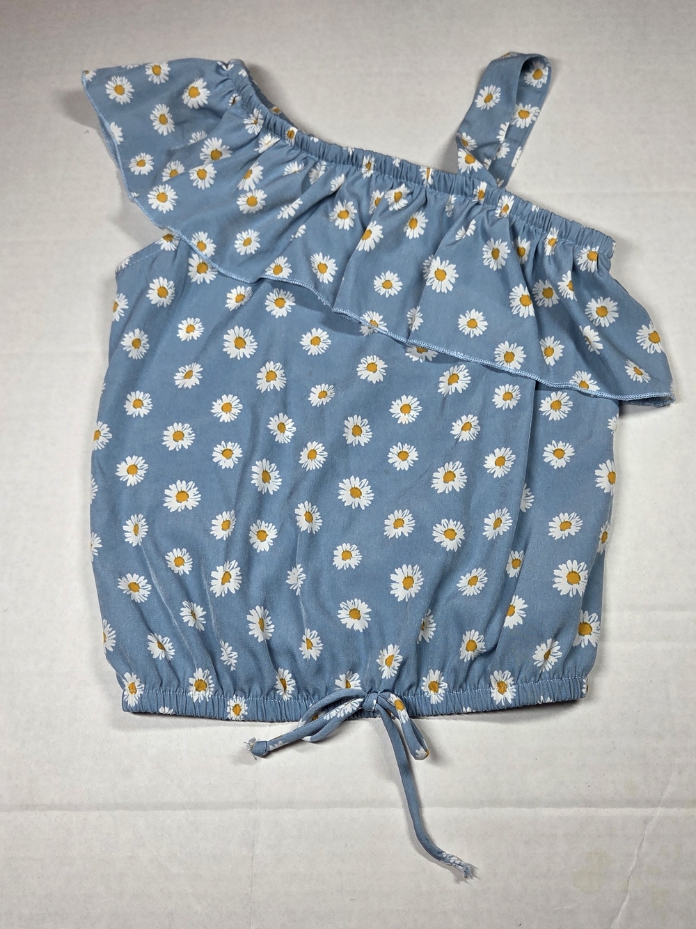 Jenna & Jessie Girls Size 10 Blue Daisy‎ Off Shoulder Ruffle Tank Drawstring